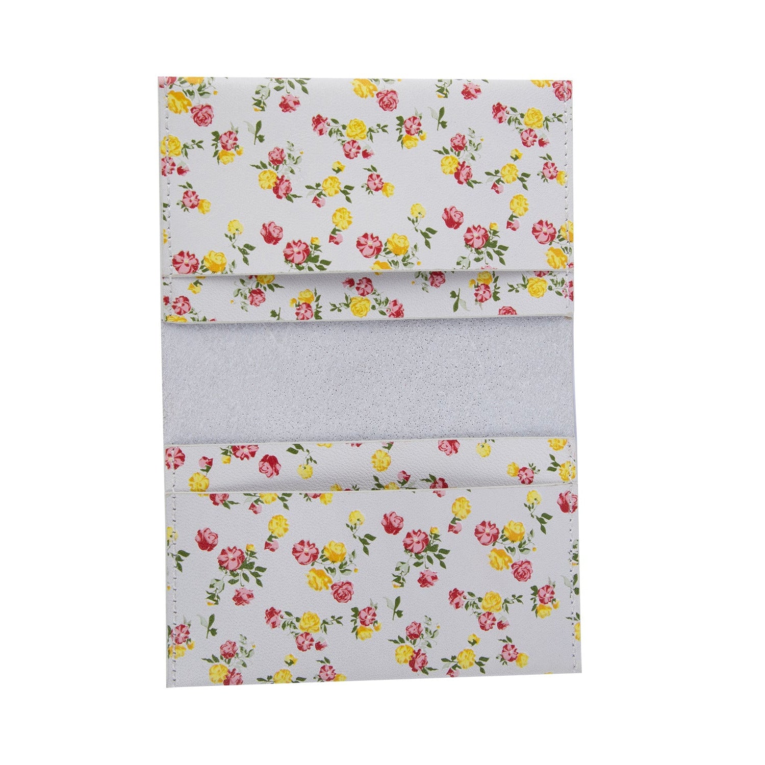 White leather card holder with yellow and pink floral print – handcrafted wallet from The Leather Story

