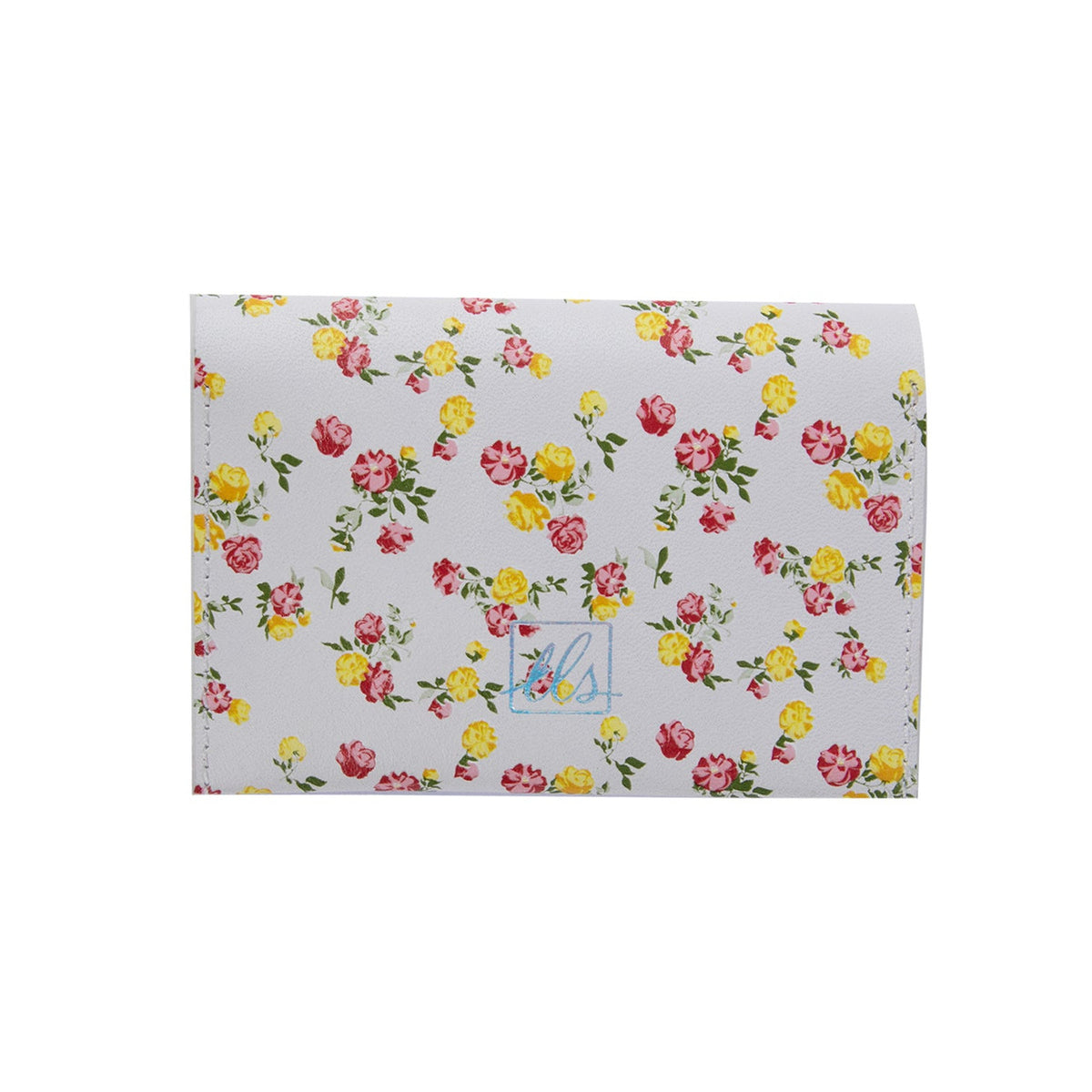 White leather card holder with yellow and pink floral print handcrafted wallet from The Leather Story

