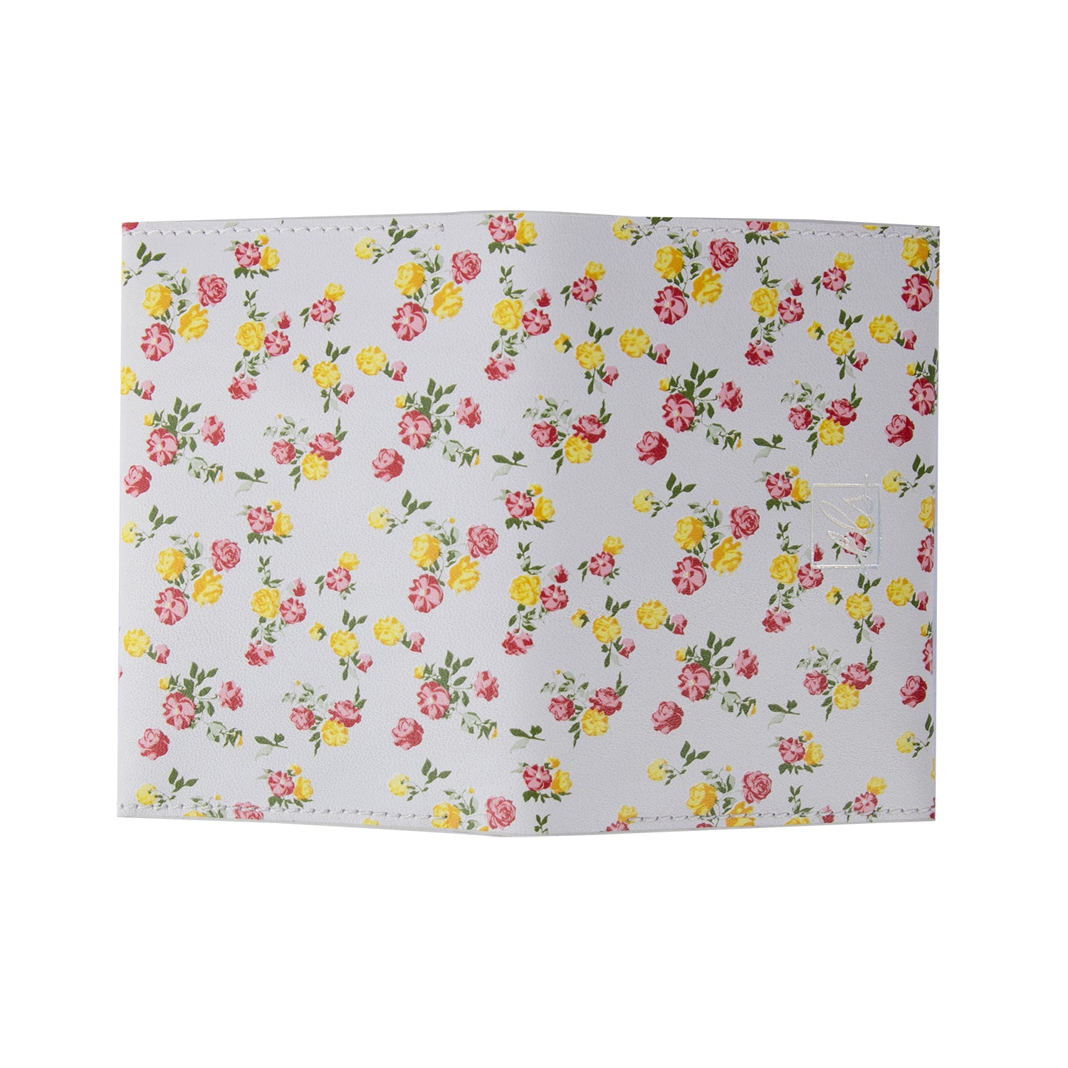 White leather card holder with yellow and pink floral print – handcrafted wallet from The Leather Story

