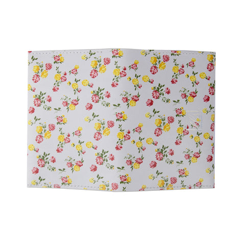 White leather card holder with yellow and pink floral print – handcrafted wallet from The Leather Story

